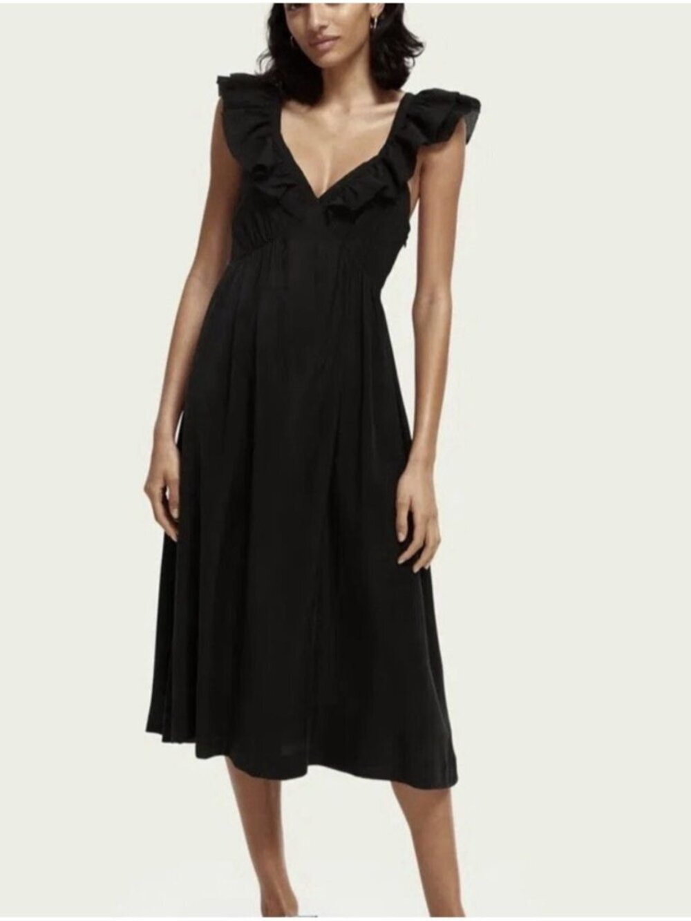 Scotch & Soda Day to Night Women’s Black Midi Dress Ruffle Flowy Sleeveless Sz M